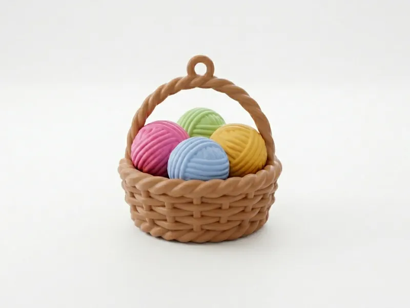 Wicker Basket with Yarn Balls Keychain