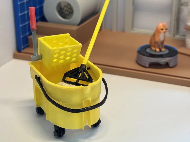 Cleaning bucket with mop for dollhouse 