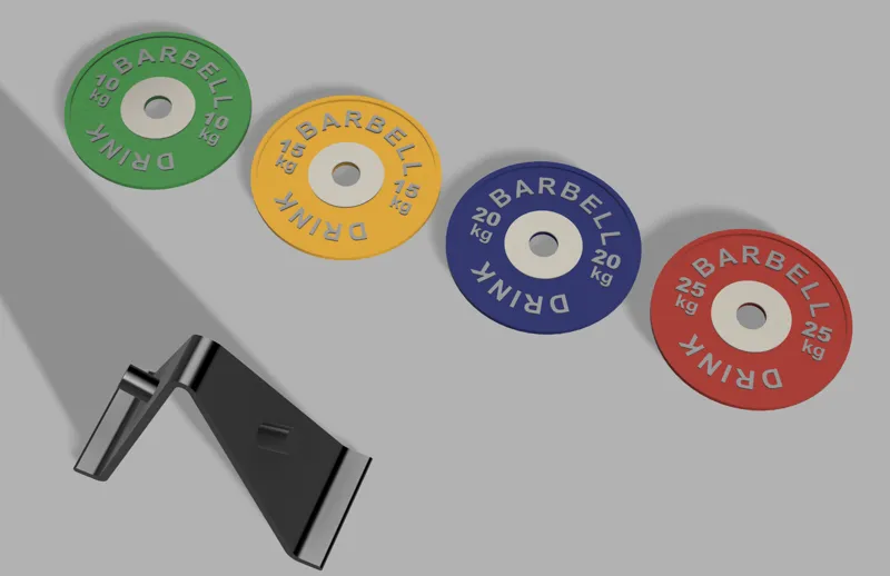Coasters under cup  - Barbell plates