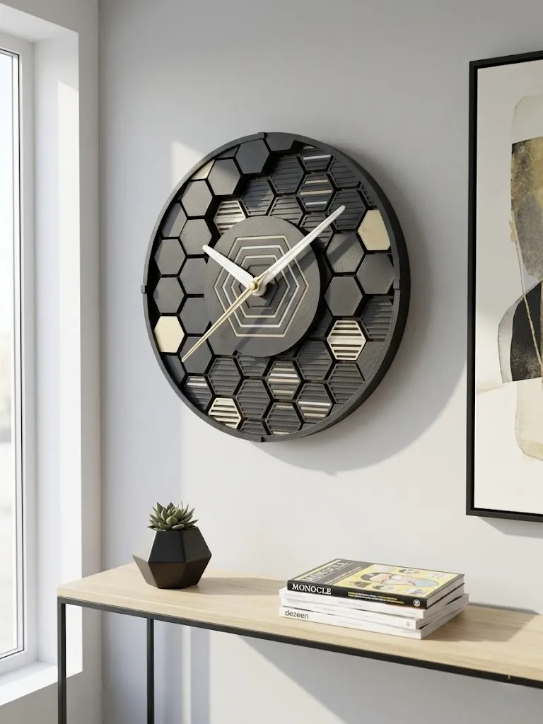 Modern Hex Grid Wall Clock - Free 3D Print Model - MakerWorld