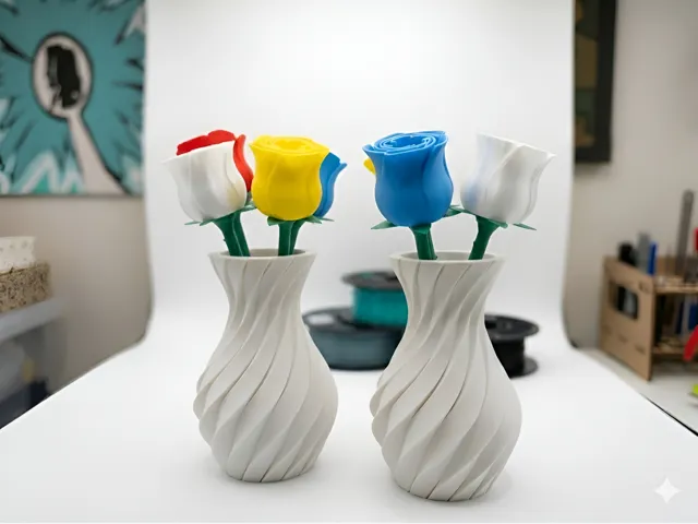 Vase with Roses and Stems - Flowers Bouquet