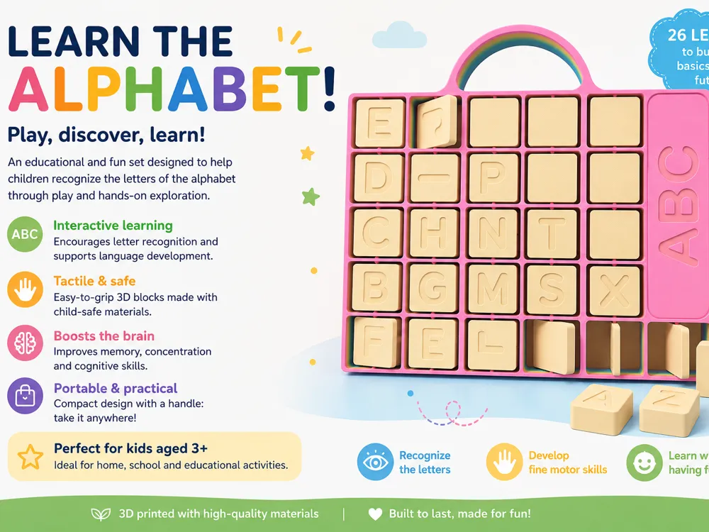 Letrero o emblema decorativo: Learn the Alphabet – Educational 3D. Referencia del modelo original.