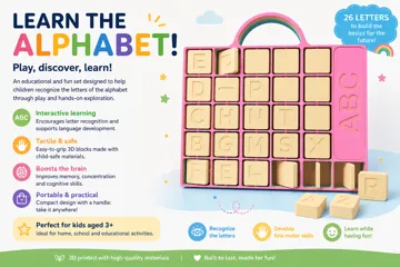 Letrero o emblema decorativo: Learn the Alphabet – Educational 3D — vista de referencia 3