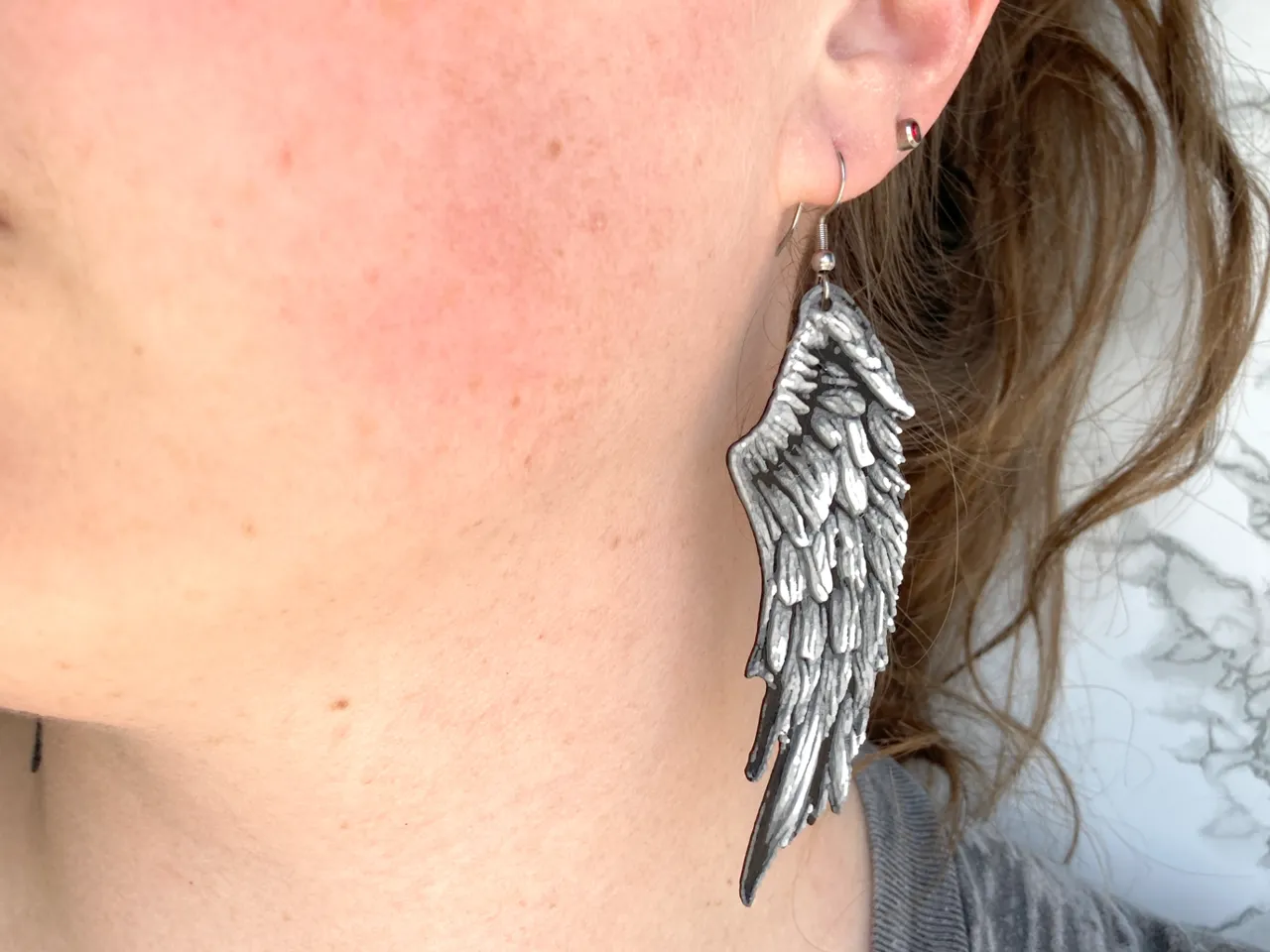 Feather Angel Wing Earrings - Craiyon and HueForge view 2