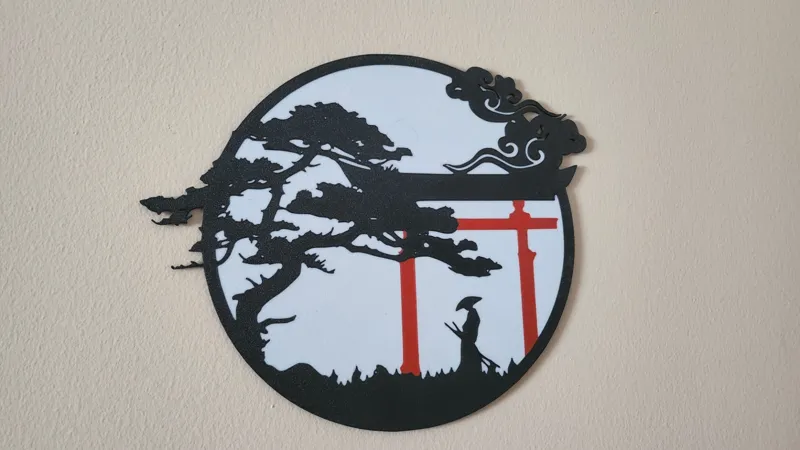 Samurai at the torii shrine colored - Wall art