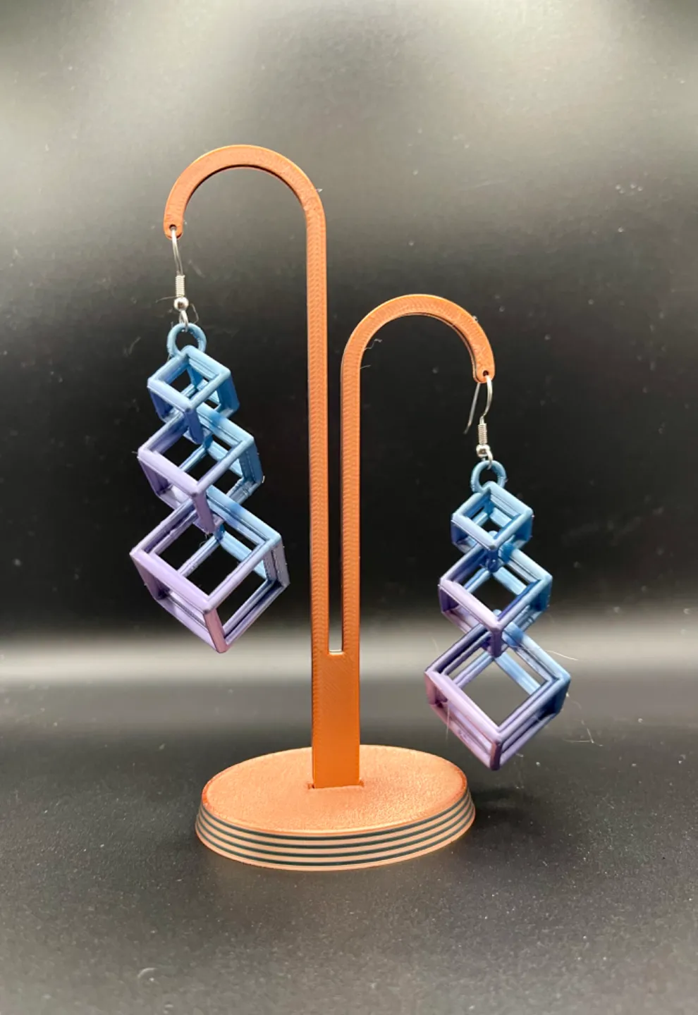 Triple scaled cube earrings view 2