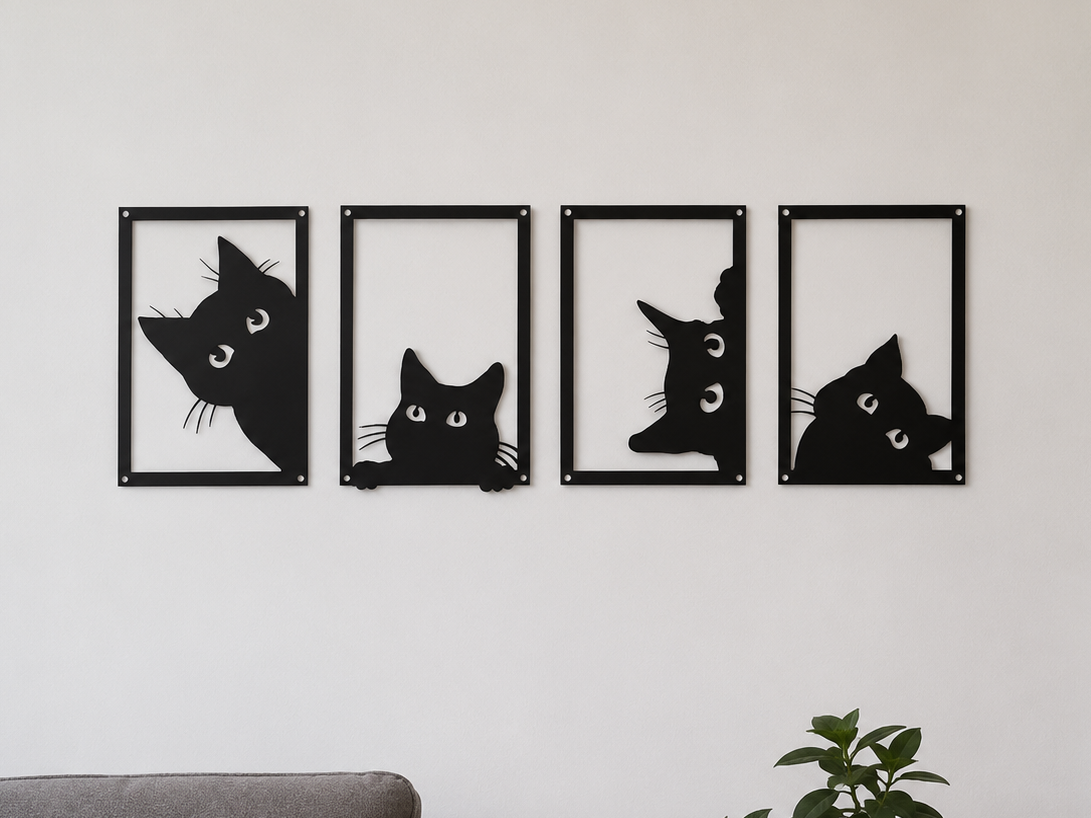 Curious Cats | 4 Panel Wall Art Set