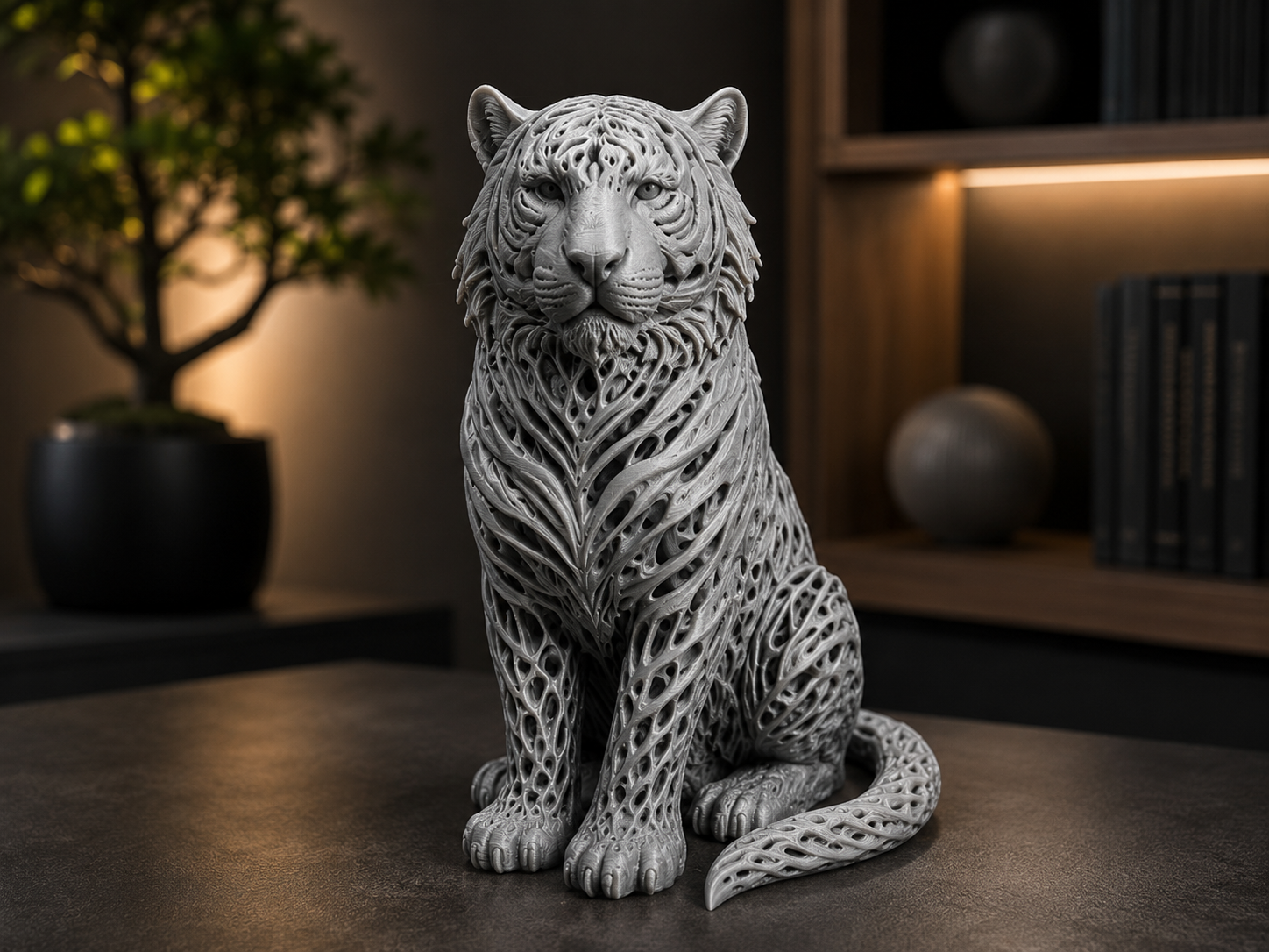 Tiger statue -Elegant Hollow Sculpture 3D Model