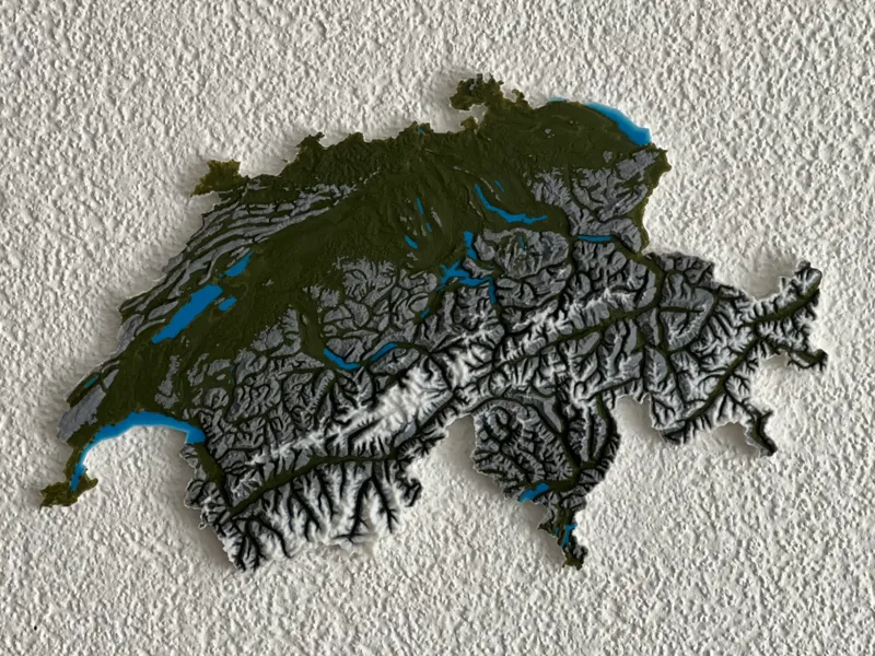 Fully Coloured Topographical Model of Switzerland