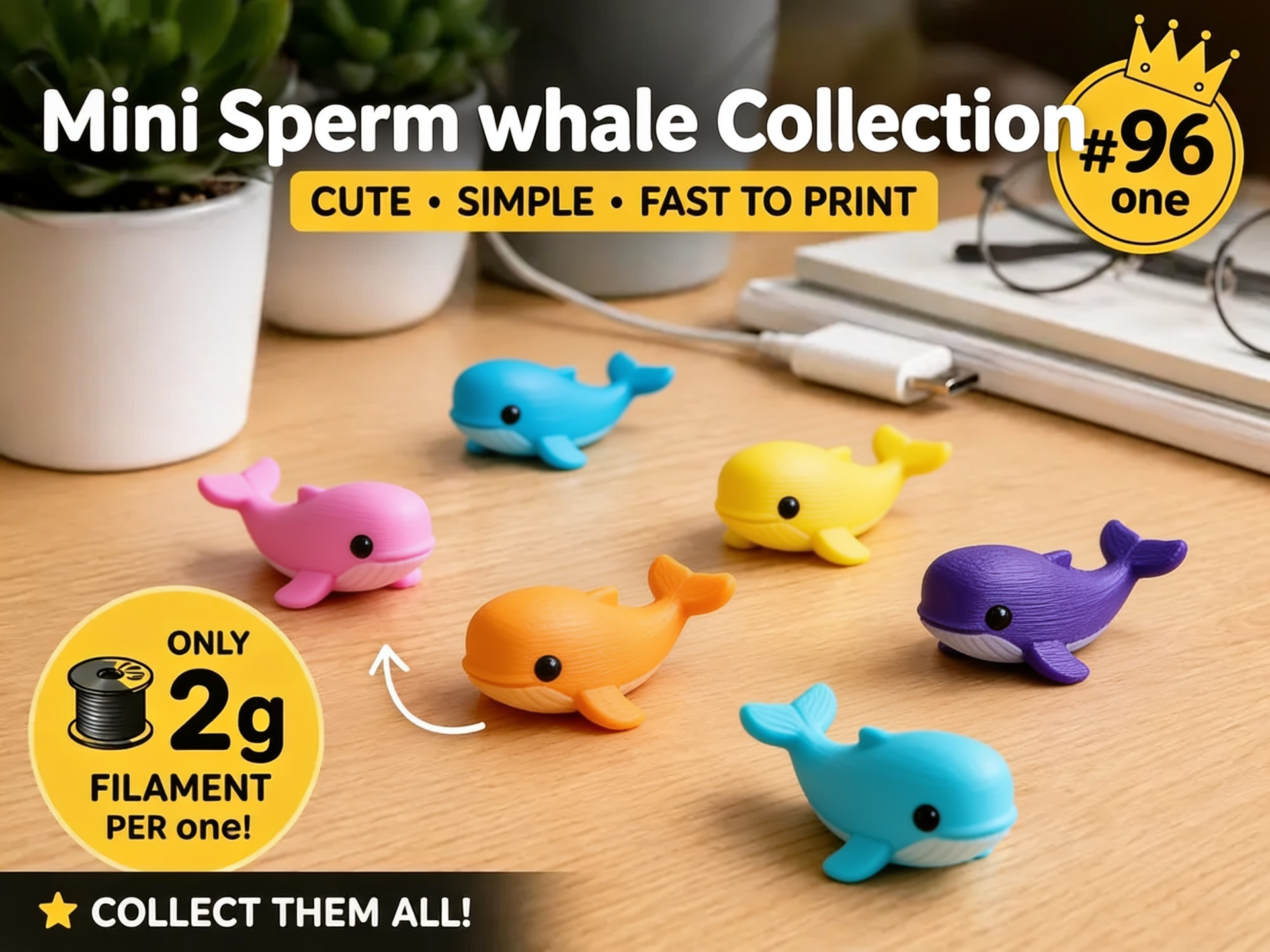 Mini Sperm Whale Fidget - Micro Zoo - 3D printed Decor, in stock in India