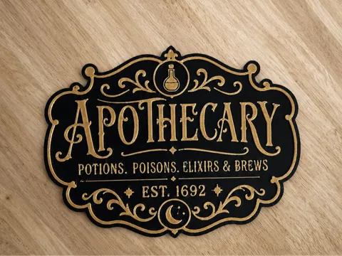Letrero o emblema decorativo: Wizard Apothecary | Potions & Elixirs Sign — referencia de MakerWorld