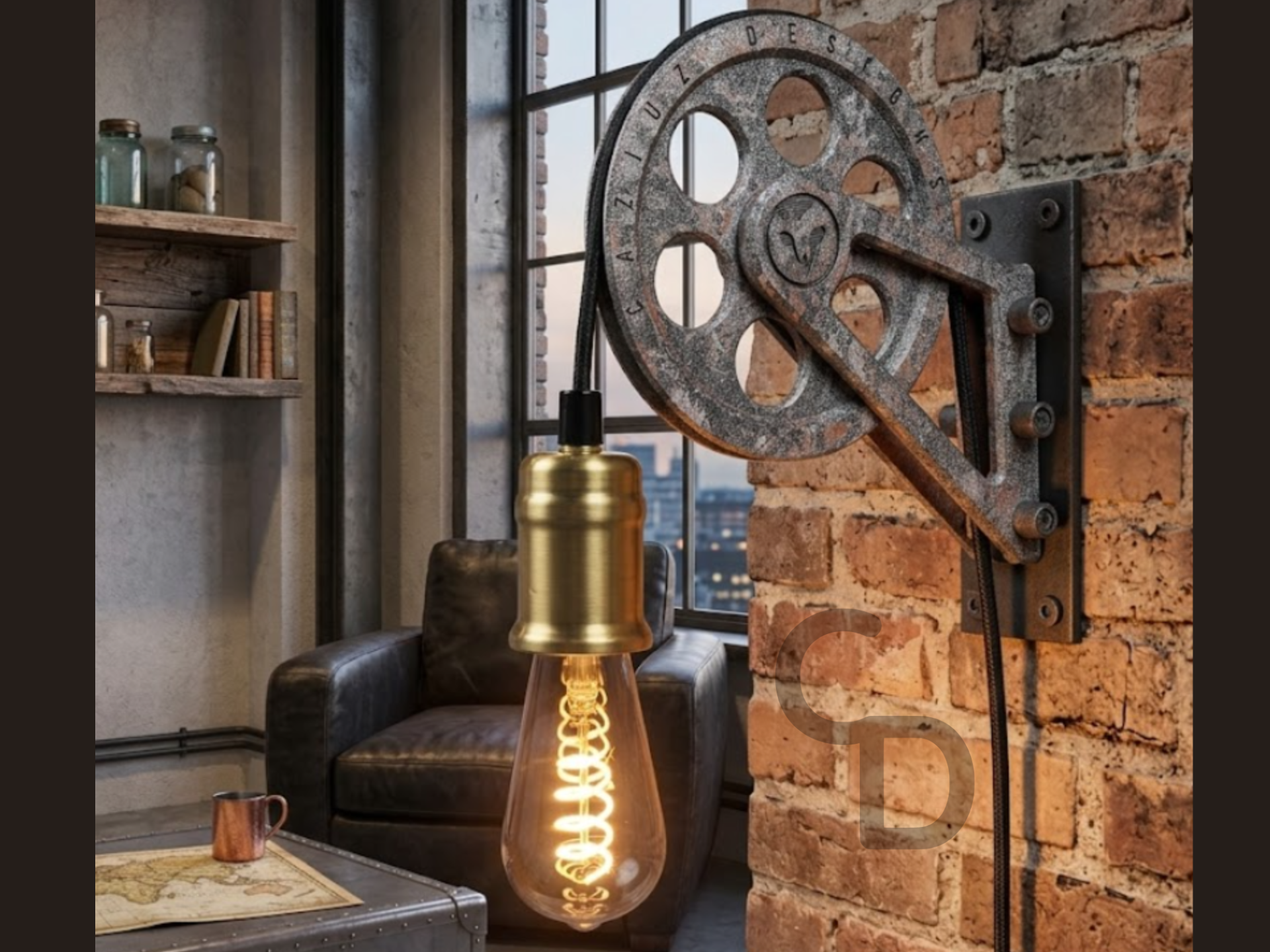 Industrial Pulley Lamp Modular Rustic Light Scone - 1
