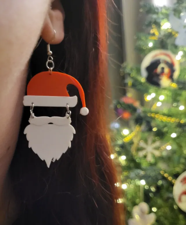 santa hat with beard earring V2(bigger holes)