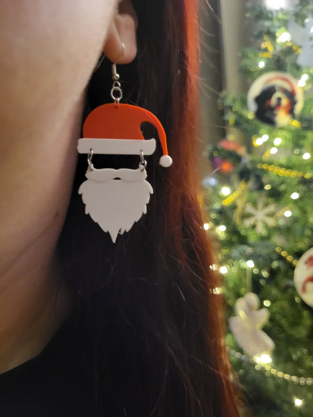 santa hat with beard earring V2(bigger holes) view 2
