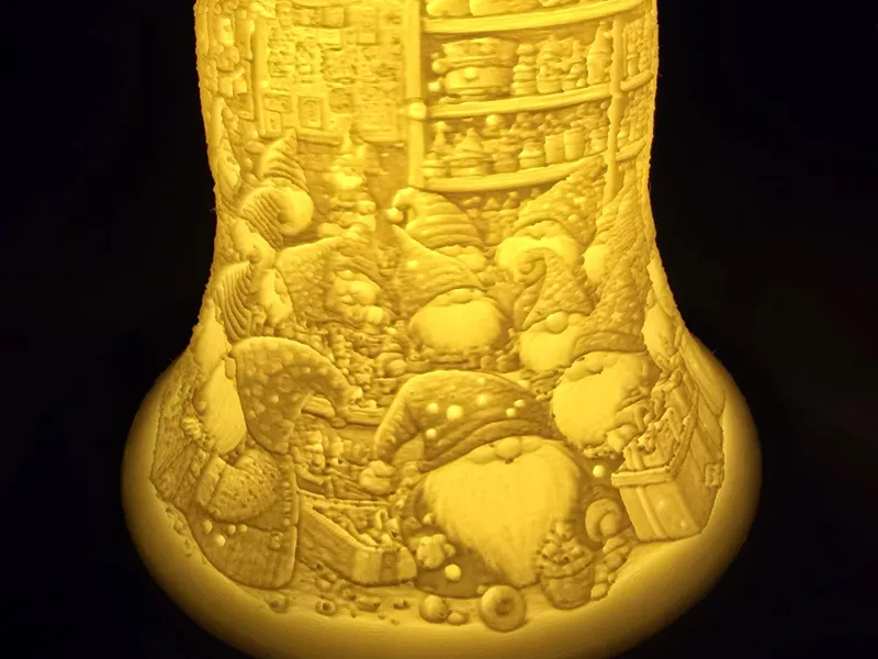 Lithophanglocke Wichtel feiern die Weihnachtsparty