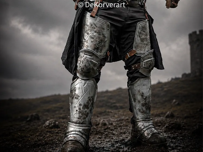 Letrero o emblema decorativo: Medieval Knee and Thigh armor. Referencia del modelo original.