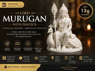 Lord Murugan with Peacock Miniature Statue