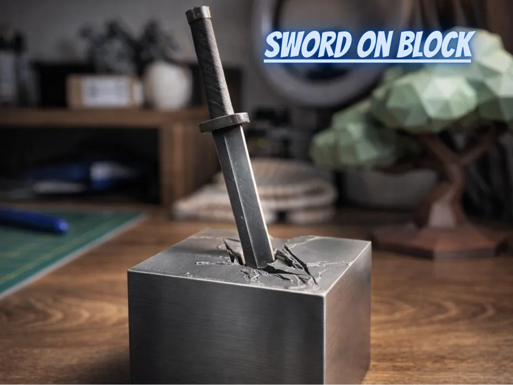 Sword on block art - Free 3D Print Model - MakerWorld