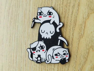 Grim Reaper and Cat Refrigerator Magnet Keychain