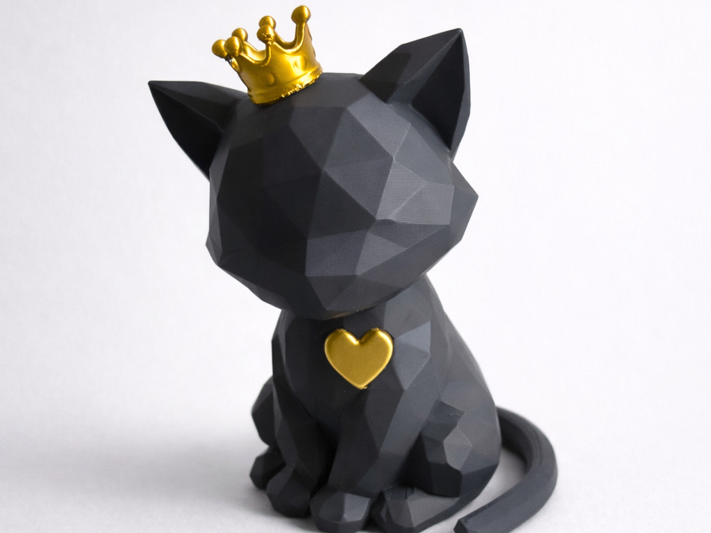 Low Poly Katzenfigur mit Krone – Dekofigur