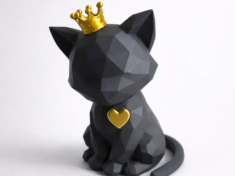 Low Poly Katzenfigur mit Krone – Dekofigur