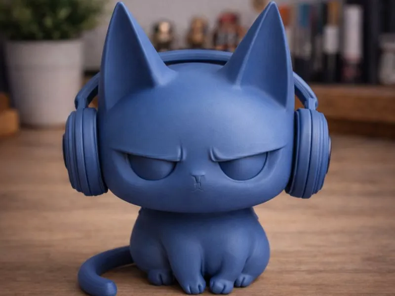 Gato Enfadado con Auriculares – Figura