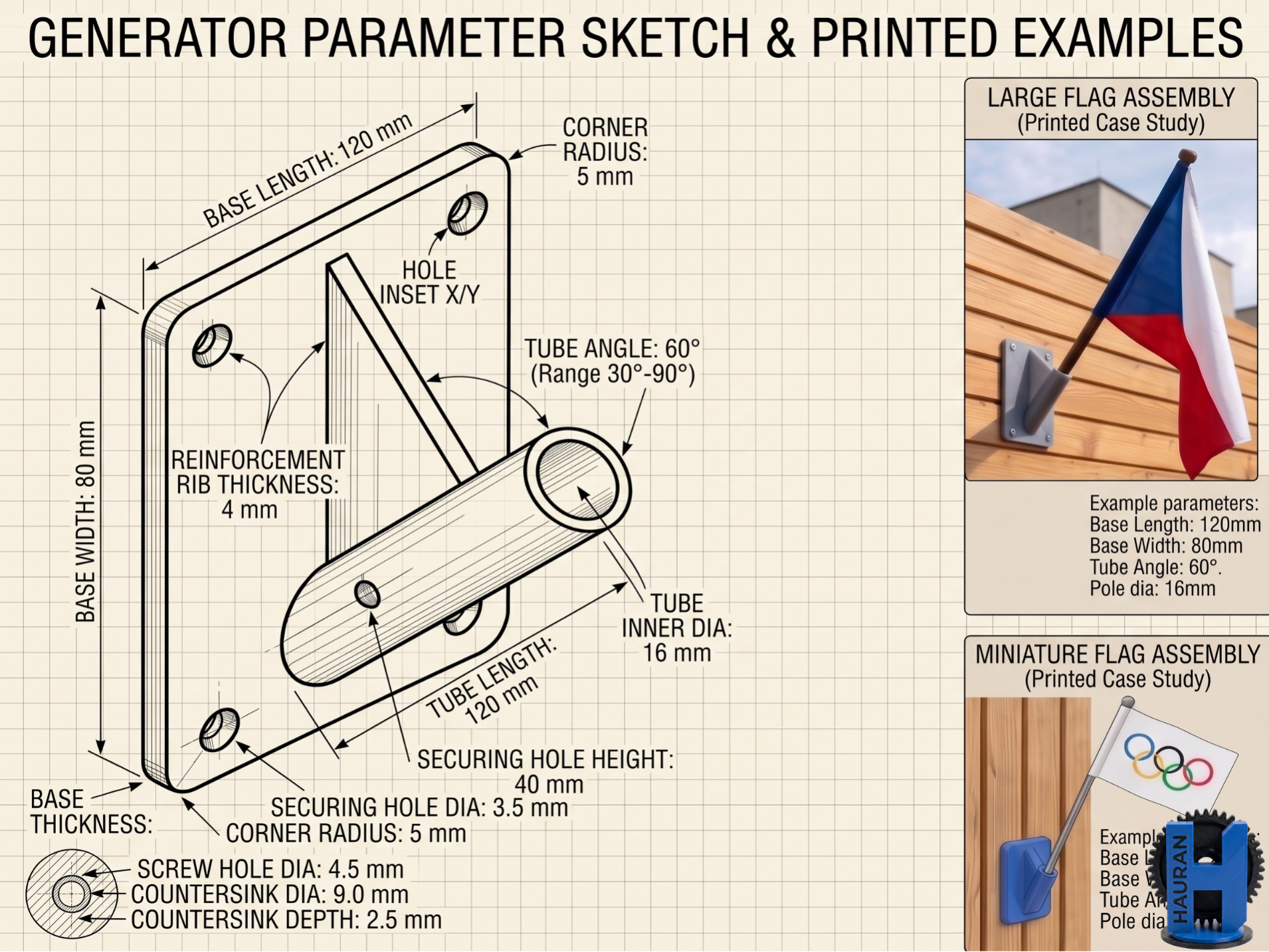 Parametric Wall-Mounted Flag Holder Generator