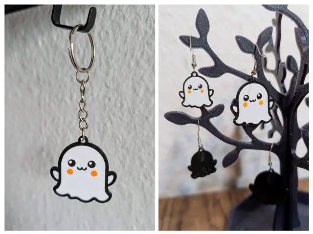 Cute Halloween Ghost Keychain & Earring - Layered!