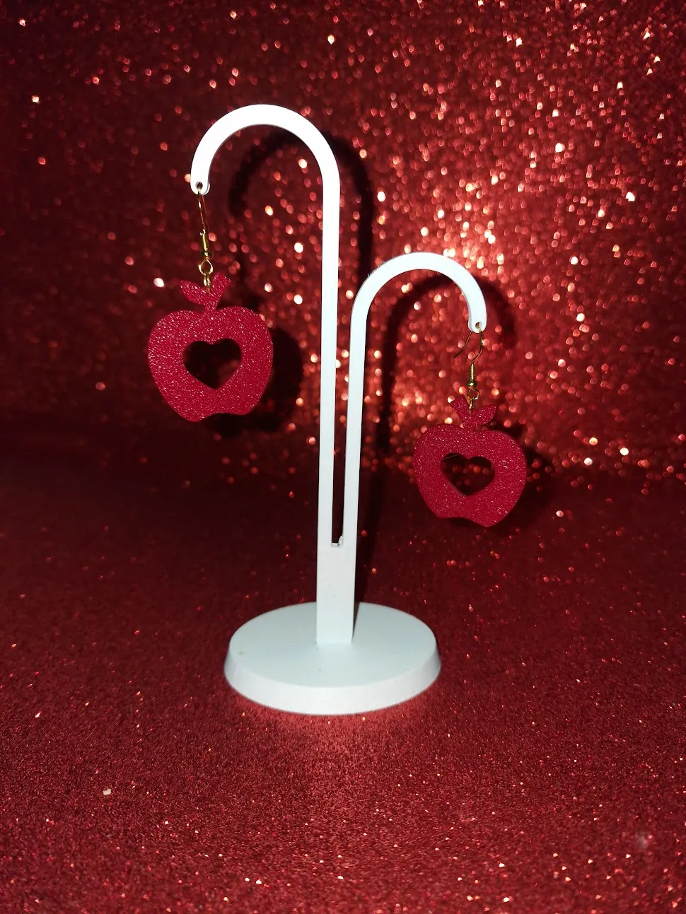 Apple heart earrings view 3