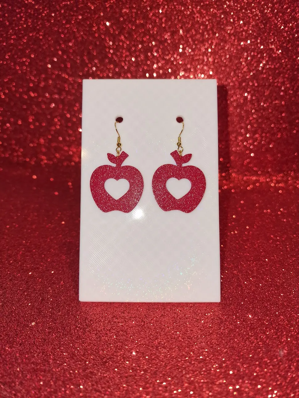 Apple heart earrings view 2