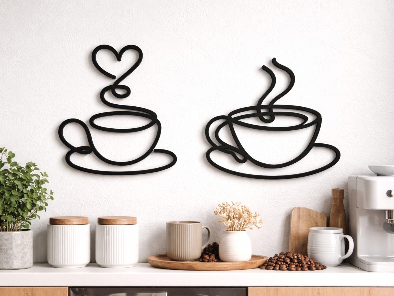 Lineart Kaffeetassen Herz Minimalistisch Wand