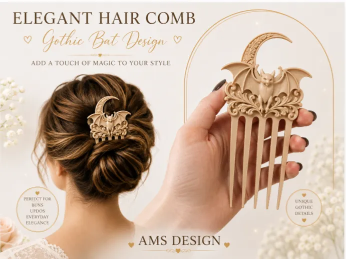 Accesorio para filamento: Gothic Bat Moon Hair Comb. Referencia del modelo original.