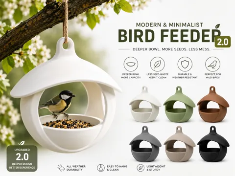 Letrero o emblema decorativo: Modern & Minimalist Bird Feeder 2.0 – Deeper Bowl — referencia de MakerWorld