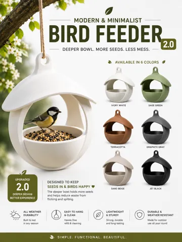 Letrero o emblema decorativo: Modern & Minimalist Bird Feeder 2.0 – Deeper Bowl — vista de referencia 2