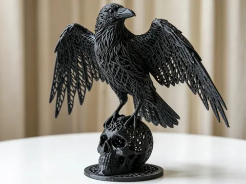 Figura decorativa: Raven Skull | Gothic Voronoi Sculpture — referencia de MakerWorld