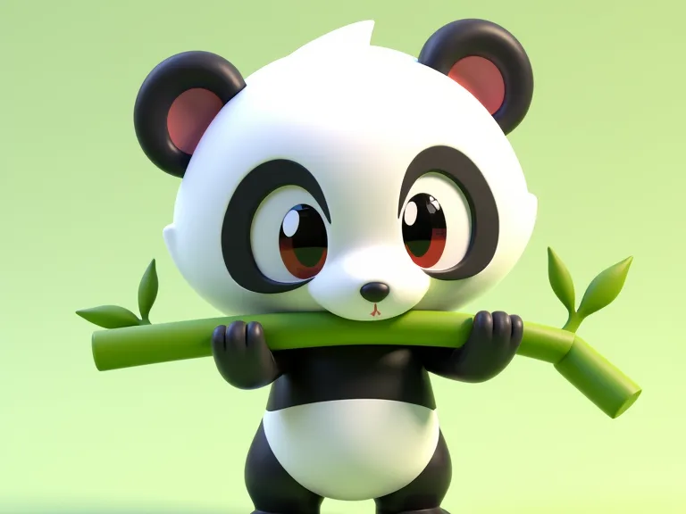 Cute panda holding bamboo