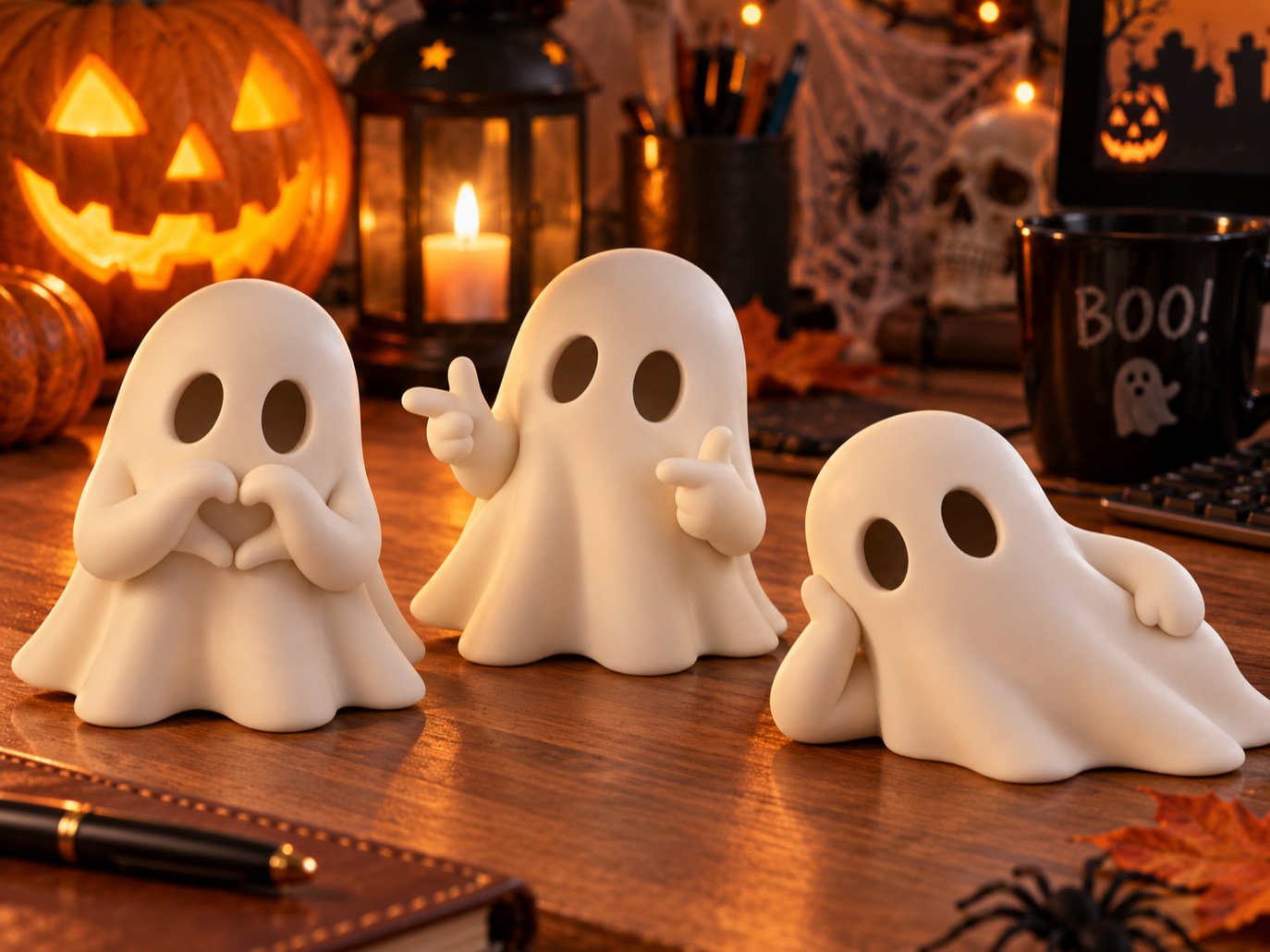 3 Cute Halloween Ghost Figurines - 1
