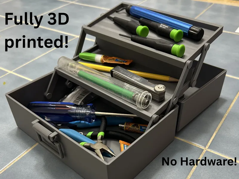 Toolbox with cantilevered shelf Fully 3D printable