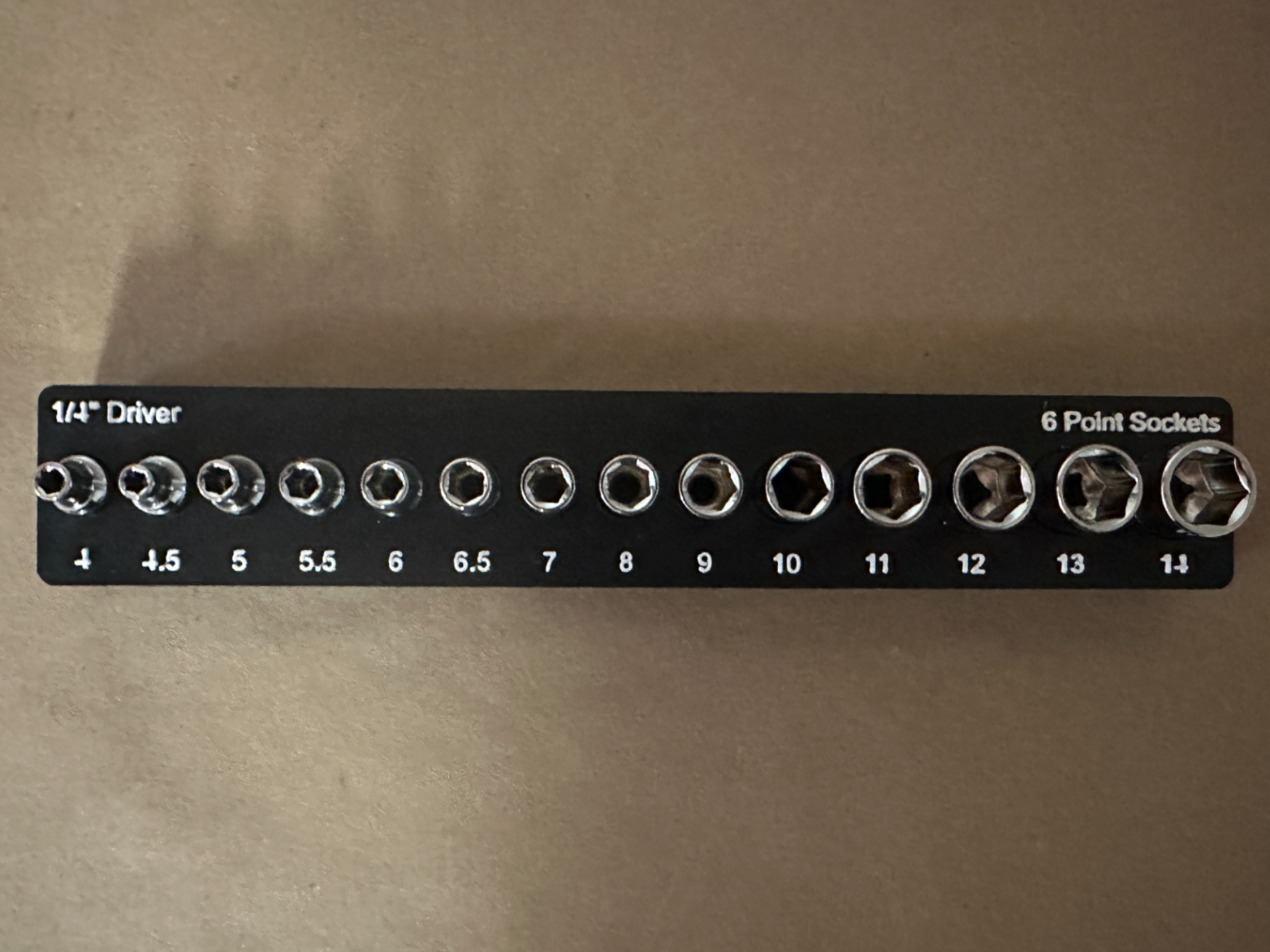 Gridfinity 1/4" Sockets 6-Point Tray (Metric)