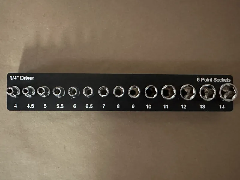 Gridfinity 1/4" Sockets 6-Point Tray (Metric)