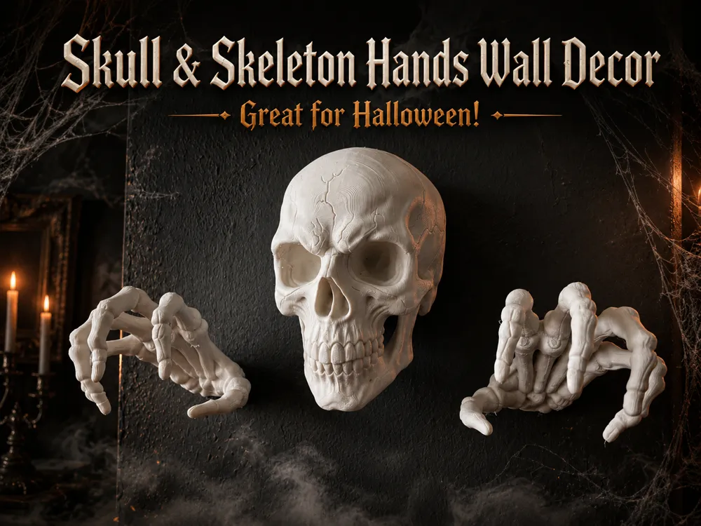 Adorno temático: Skull & Skeleton Hands Halloween Wall Decor. Referencia del modelo original.