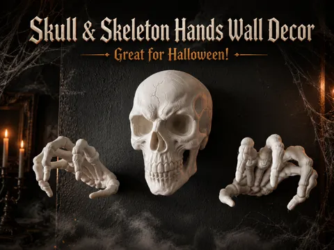 Adorno temático: Skull & Skeleton Hands Halloween Wall Decor — referencia de MakerWorld