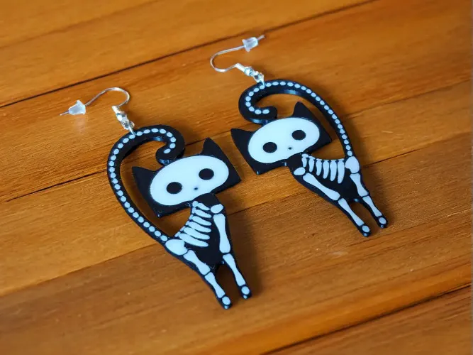 Skeleton Cat Earrings view 3