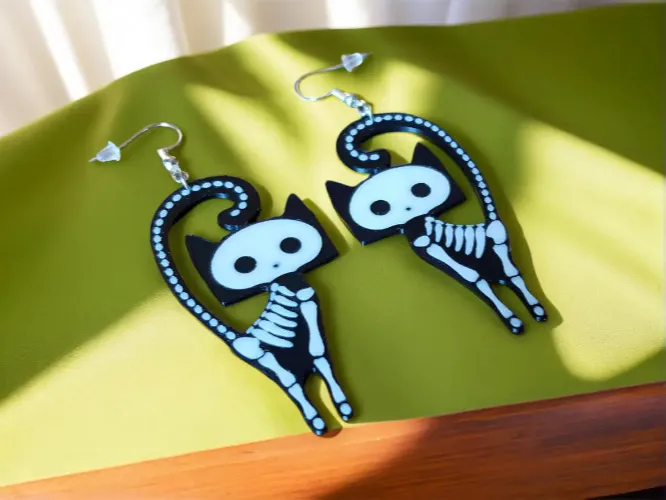 Skeleton Cat Earrings
