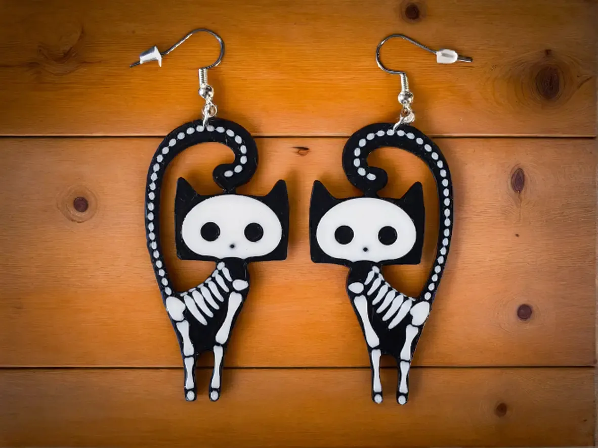Skeleton Cat Earrings view 2