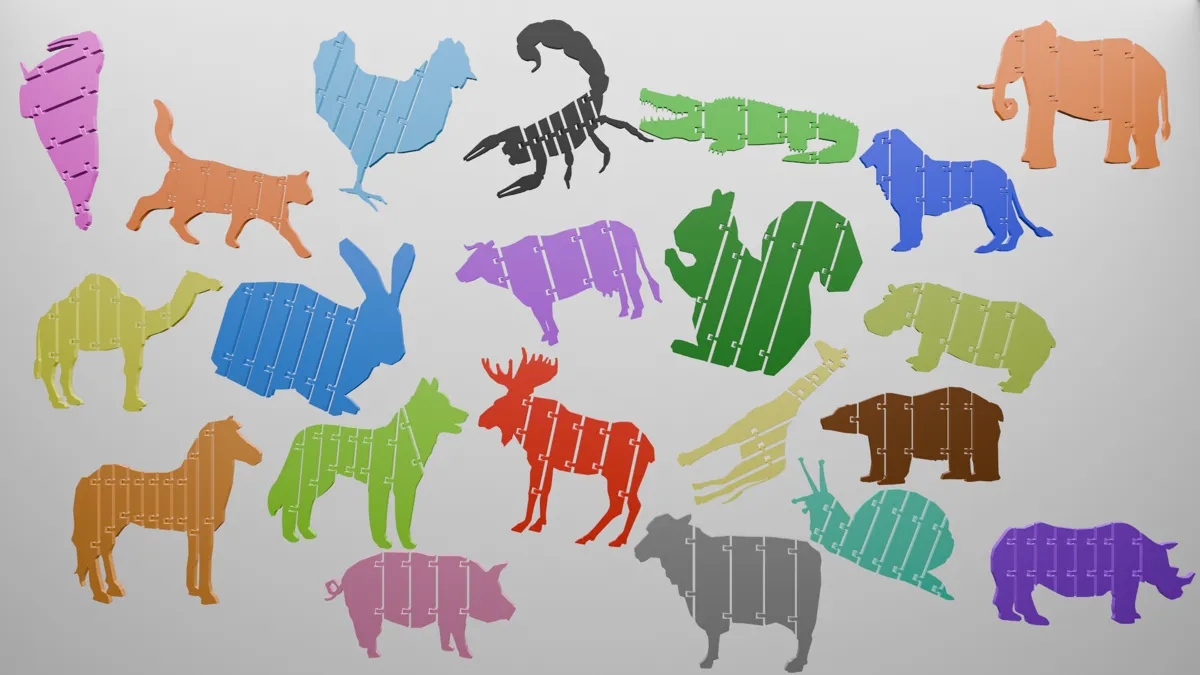 Pack de 20 animaux flexibles articulés