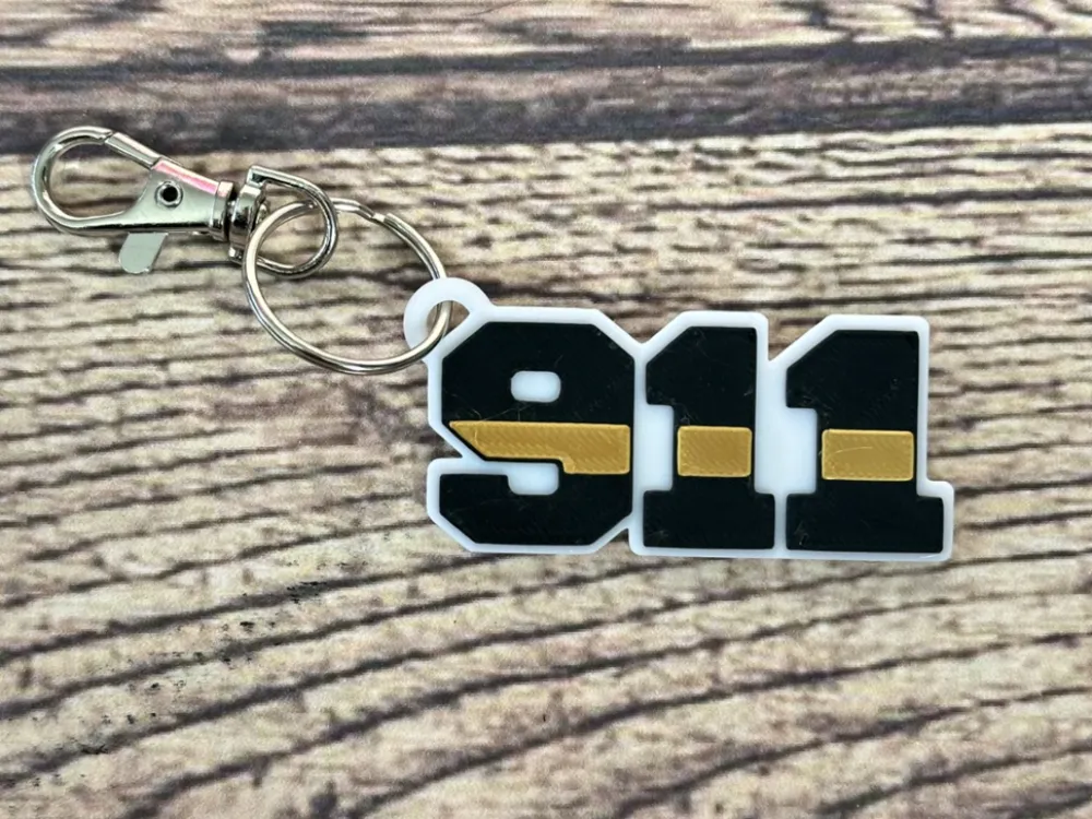 911 Dispatcher thin gold line keychain - Free 3D Print Model - MakerWorld