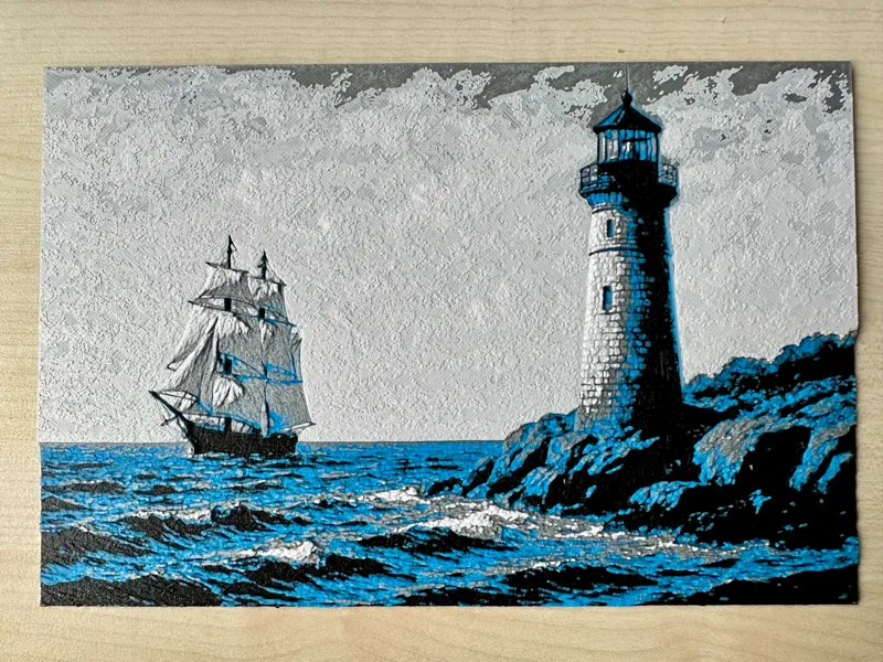 Segelschiff am Leuchtturm 3D-Landschaft (HueForge)