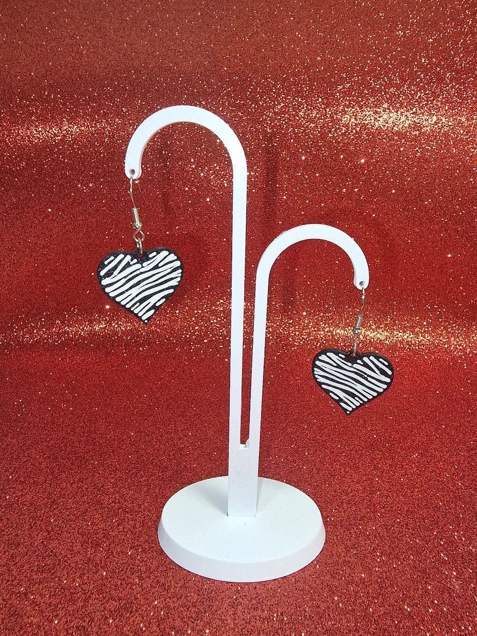 Zebra heart earrings view 2