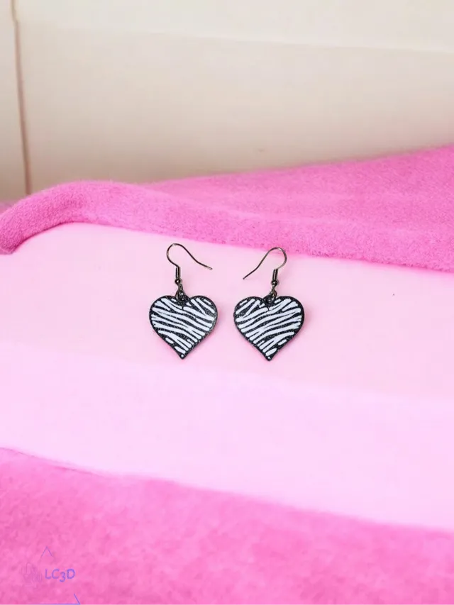 Zebra heart earrings